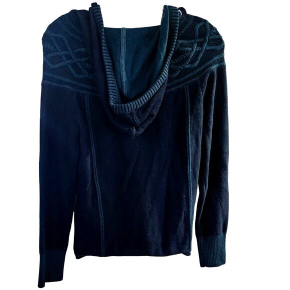 Eddie Bauer Shasta 2 Toned Blue Hooded Knit Sweater Petite Medium MP - Picture 2 of 6